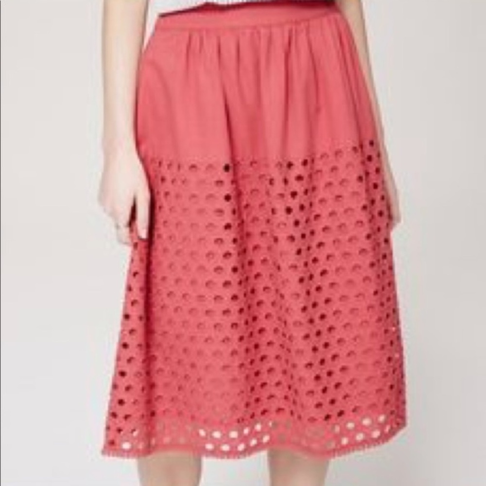 Ann Taylor LOFT Eyelet MidiSkirt Coral color Sz 00